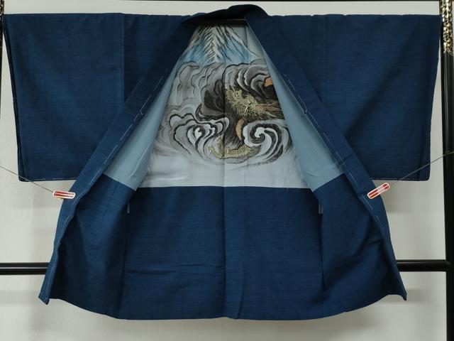 平和屋着物●男性　紬　アンサンブル　霞文　羽裏：虎　正絹　逸品　未使用　CABC7096yc