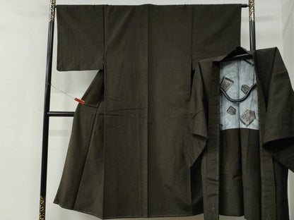平和屋着物●男性　紬　髭紬羽織セット　色無地　赤墨色　正絹　逸品　未使用　CABC7097yc