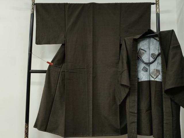 平和屋着物●男性　紬　髭紬羽織セット　色無地　赤墨色　正絹　逸品　未使用　CABC7097yc