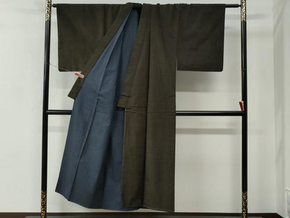 平和屋着物●男性　紬　髭紬羽織セット　色無地　赤墨色　正絹　逸品　未使用　CABC7097yc
