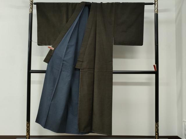 平和屋着物●男性　紬　髭紬羽織セット　色無地　赤墨色　正絹　逸品　未使用　CABC7097yc