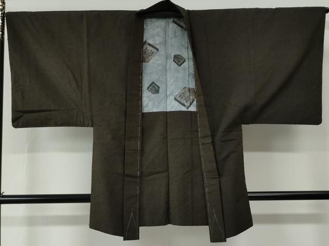 平和屋着物●男性　紬　髭紬羽織セット　色無地　赤墨色　正絹　逸品　未使用　CABC7097yc