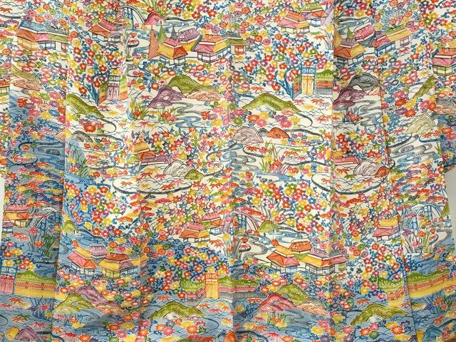 平和屋着物●豪華振袖　型染め　流水風景松竹梅花文　鬼しぼ縮緬　正絹　逸品　CABC7104yc
