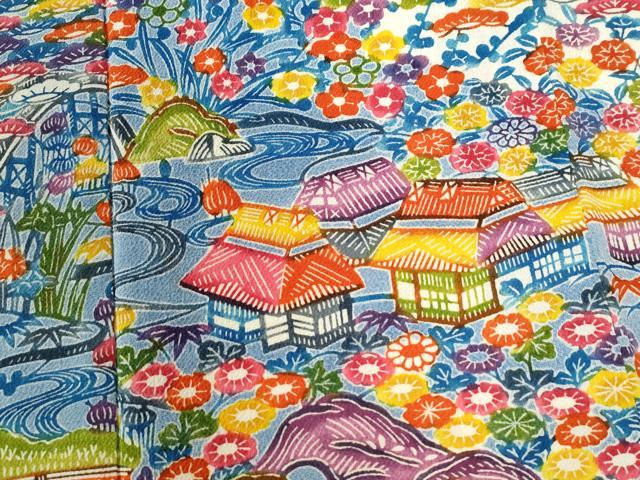 平和屋着物●豪華振袖　型染め　流水風景松竹梅花文　鬼しぼ縮緬　正絹　逸品　CABC7104yc