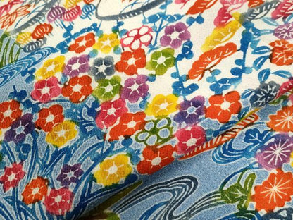 平和屋着物●豪華振袖　型染め　流水風景松竹梅花文　鬼しぼ縮緬　正絹　逸品　CABC7104yc