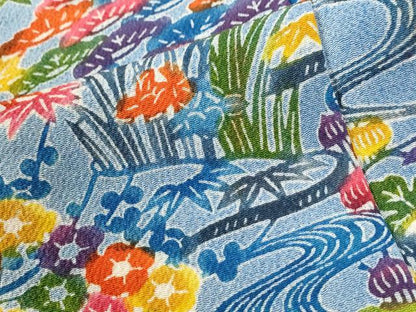 平和屋着物●豪華振袖　型染め　流水風景松竹梅花文　鬼しぼ縮緬　正絹　逸品　CABC7104yc