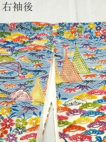 平和屋着物●豪華振袖　型染め　流水風景松竹梅花文　鬼しぼ縮緬　正絹　逸品　CABC7104yc