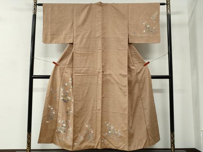 平和屋着物●訪問着　紬地　枝花文　金彩　正絹　逸品　CABC7105yc