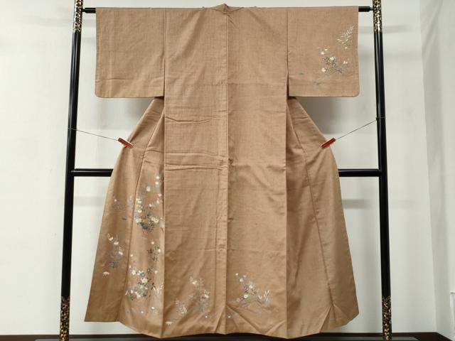 平和屋着物●訪問着　紬地　枝花文　金彩　正絹　逸品　CABC7105yc