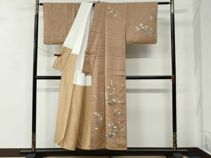 平和屋着物●訪問着　紬地　枝花文　金彩　正絹　逸品　CABC7105yc
