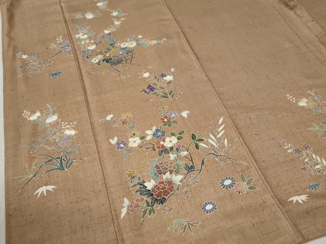 平和屋着物●訪問着　紬地　枝花文　金彩　正絹　逸品　CABC7105yc