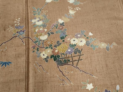 平和屋着物●訪問着　紬地　枝花文　金彩　正絹　逸品　CABC7105yc