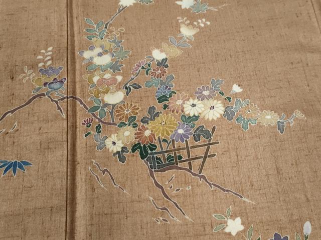 平和屋着物●訪問着　紬地　枝花文　金彩　正絹　逸品　CABC7105yc