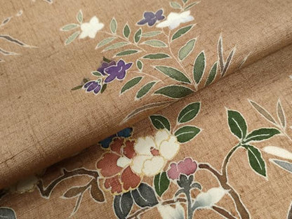 平和屋着物●訪問着　紬地　枝花文　金彩　正絹　逸品　CABC7105yc