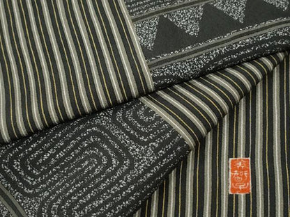 平和屋着物●上質な小紋　作家物　間道　抽象文　ロング丈　正絹　逸品　CABC7109yc