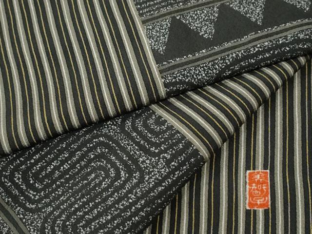 平和屋着物●上質な小紋　作家物　間道　抽象文　ロング丈　正絹　逸品　CABC7109yc