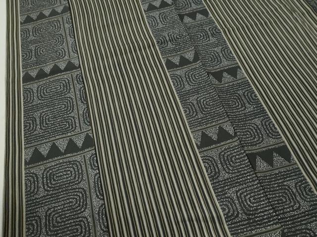 平和屋着物●上質な小紋　作家物　間道　抽象文　ロング丈　正絹　逸品　CABC7109yc