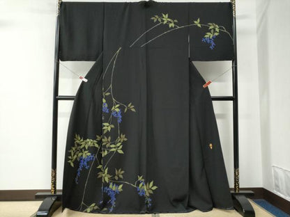 平和屋着物●染色作家　寺島利男　訪問着　南天文　黒地　正絹　逸品　未使用　CABC7111yc