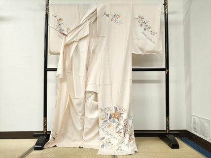 平和屋着物●訪問着　駒刺繍　更紗枝花文　暈し染め　金彩　仮絵羽　正絹　逸品　未使用　CABC7112yc
