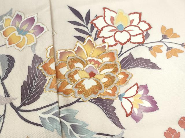 平和屋着物●訪問着　駒刺繍　更紗枝花文　暈し染め　金彩　仮絵羽　正絹　逸品　未使用　CABC7112yc
