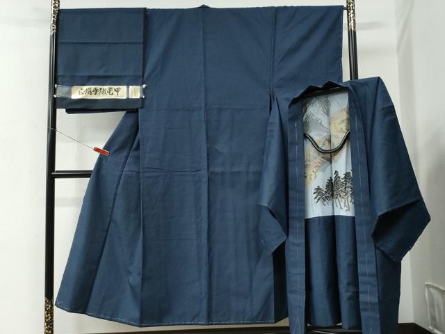 平和屋着物●男性　紬　アンサンブル　120亀甲　総詰め　証紙付き　正絹　逸品　CABC7123yc