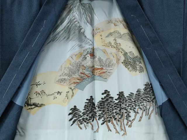 平和屋着物●男性　紬　アンサンブル　120亀甲　総詰め　証紙付き　正絹　逸品　CABC7123yc
