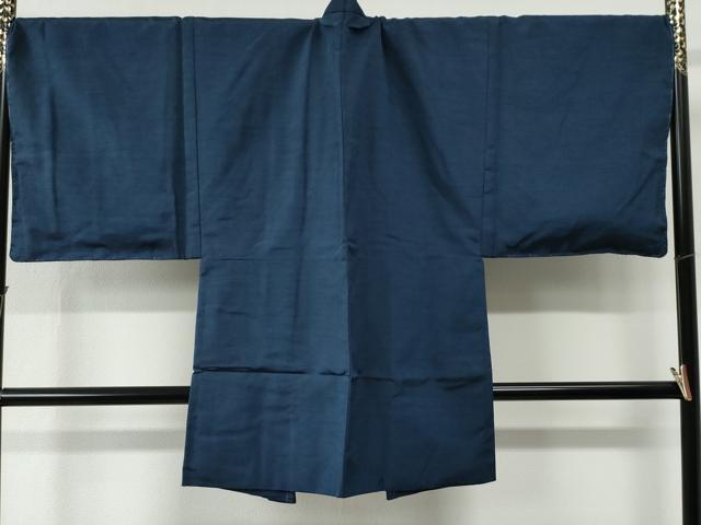 平和屋着物●男性　紬　アンサンブル　色無地　深縹色　羽裏：虎　キングサイズ　正絹　逸品　未使用　CABC7124yc