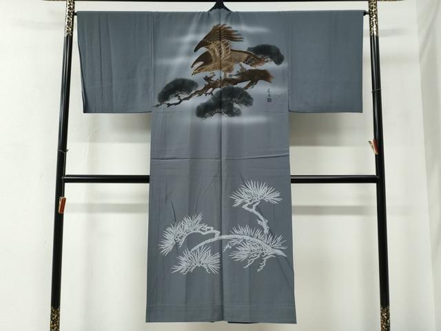 平和屋着物●男性　本場大島紬　アンサンブル・長襦袢セット　100亀甲　総詰め　羽裏・長襦袢：鷹　正絹　逸品　CABC7125yc
