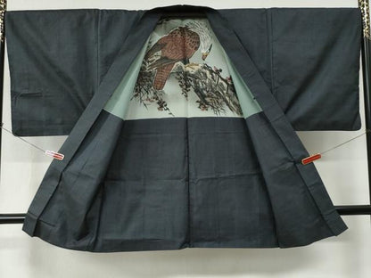 平和屋着物●男性　本場大島紬　アンサンブル・長襦袢セット　100亀甲　総詰め　羽裏・長襦袢：鷹　正絹　逸品　CABC7125yc