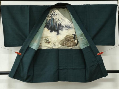 平和屋着物●男性　紬　アンサンブル・長襦袢セット　色無地　褐返色　正絹　逸品　CABC7127yc