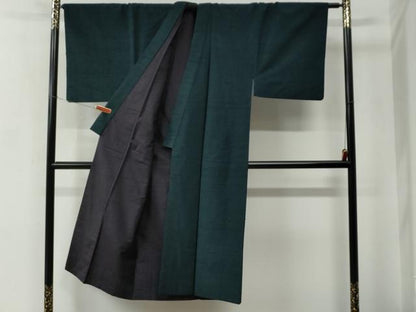 平和屋着物●男性　紬　アンサンブル・長襦袢セット　色無地　褐返色　正絹　逸品　CABC7127yc