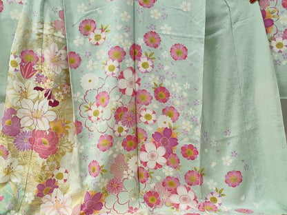 平和屋着物●豪華振袖　花蝶文　暈し染め　銀通し地　仮絵羽　逸品　未使用　CABC7128yc