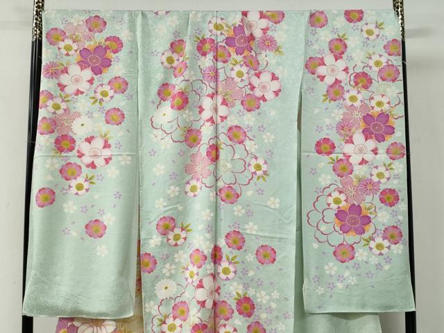 平和屋着物●豪華振袖　花蝶文　暈し染め　銀通し地　仮絵羽　逸品　未使用　CABC7128yc