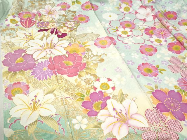 平和屋着物●豪華振袖　花蝶文　暈し染め　銀通し地　仮絵羽　逸品　未使用　CABC7128yc