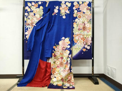 平和屋着物●豪華振袖　駒刺繍　檜扇花文　金彩　仮絵羽　逸品　未使用　CABC7129yc