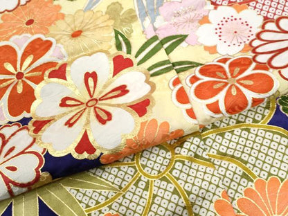 平和屋着物●豪華振袖　駒刺繍　檜扇花文　金彩　仮絵羽　逸品　未使用　CABC7129yc