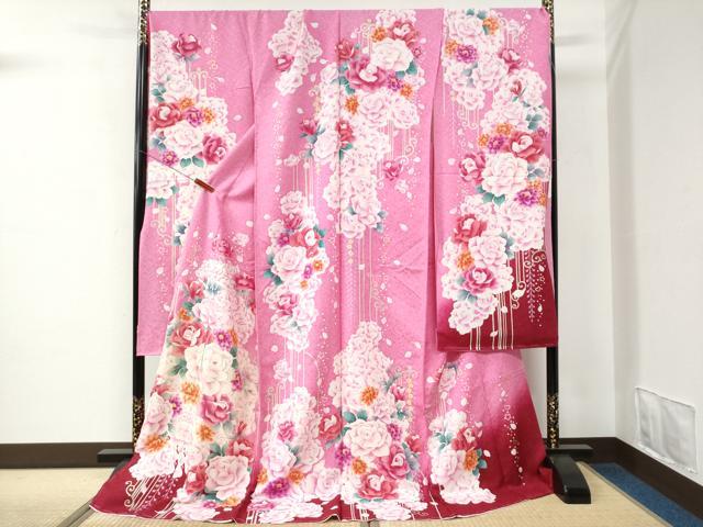 平和屋着物●豪華振袖　牡丹花文　ラメ糸　暈し染め　銀通し地　仮絵羽　逸品　未使用　CABC7130yc