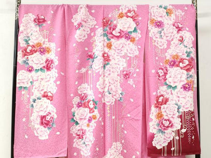 平和屋着物●豪華振袖　牡丹花文　ラメ糸　暈し染め　銀通し地　仮絵羽　逸品　未使用　CABC7130yc