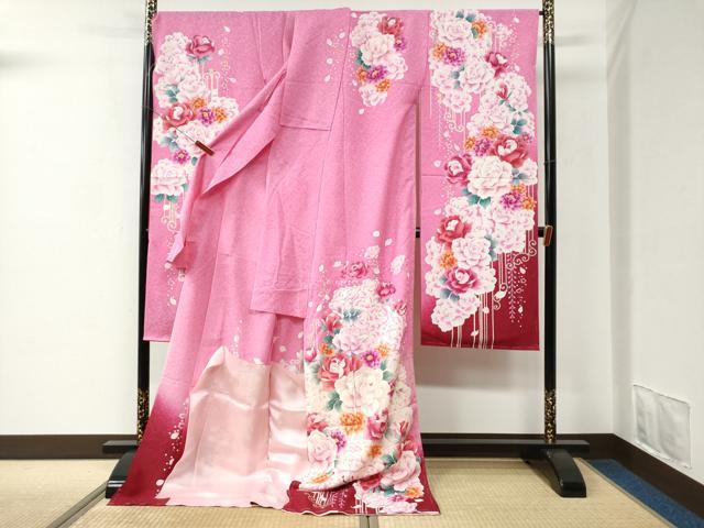 平和屋着物●豪華振袖　牡丹花文　ラメ糸　暈し染め　銀通し地　仮絵羽　逸品　未使用　CABC7130yc
