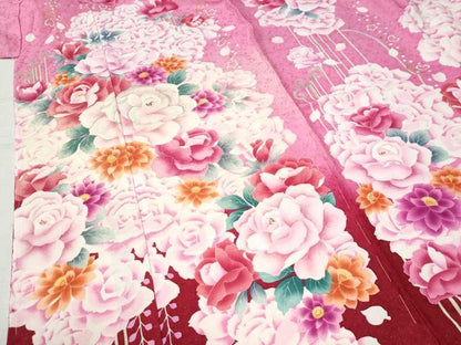 平和屋着物●豪華振袖　牡丹花文　ラメ糸　暈し染め　銀通し地　仮絵羽　逸品　未使用　CABC7130yc
