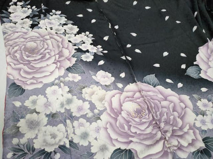 平和屋着物●豪華振袖　薔薇　暈し染め　黒地　金彩　仮絵羽　逸品　未使用　CABC7131yc