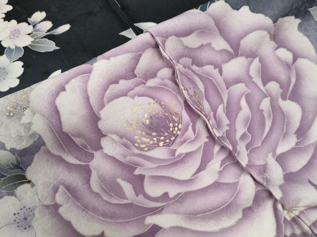 平和屋着物●豪華振袖　薔薇　暈し染め　黒地　金彩　仮絵羽　逸品　未使用　CABC7131yc