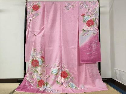 平和屋着物●豪華振袖　牡丹花文　暈し染め　金彩　仮絵羽　逸品　未使用　CABC7133yc