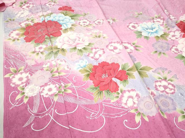 平和屋着物●豪華振袖　牡丹花文　暈し染め　金彩　仮絵羽　逸品　未使用　CABC7133yc