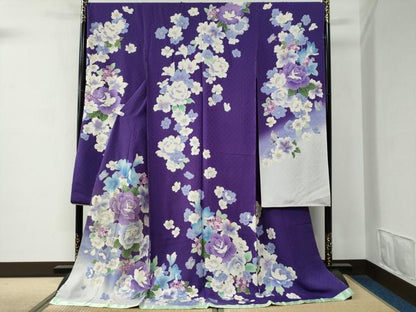 平和屋着物●豪華振袖　薔薇　牡丹花蝶文　ラメ糸　暈し染め　金彩　仮絵羽　逸品　未使用　CABC7134yc