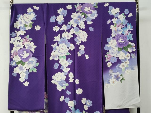 平和屋着物●豪華振袖　薔薇　牡丹花蝶文　ラメ糸　暈し染め　金彩　仮絵羽　逸品　未使用　CABC7135yc 平和屋着物○豪華振袖 薔薇 牡丹花蝶文 ラメ糸 暈し染め 金彩 仮絵羽