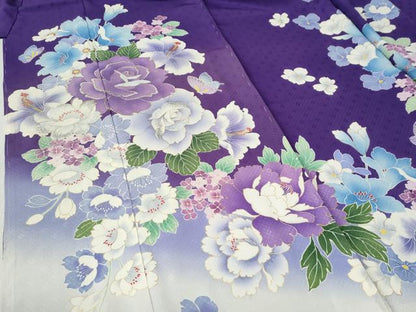 平和屋着物●豪華振袖　薔薇　牡丹花蝶文　ラメ糸　暈し染め　金彩　仮絵羽　逸品　未使用　CABC7134yc
