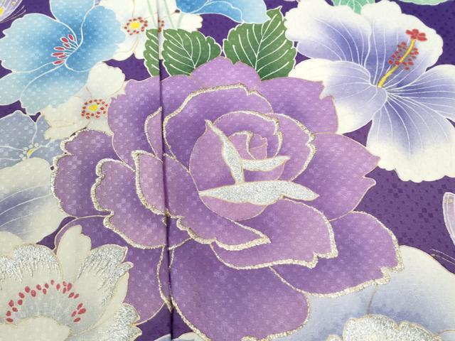 平和屋着物●豪華振袖　薔薇　牡丹花蝶文　ラメ糸　暈し染め　金彩　仮絵羽　逸品　未使用　CABC7134yc