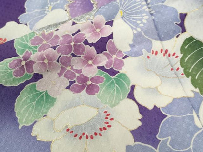 平和屋着物●豪華振袖　薔薇　牡丹花蝶文　ラメ糸　暈し染め　金彩　仮絵羽　逸品　未使用　CABC7134yc