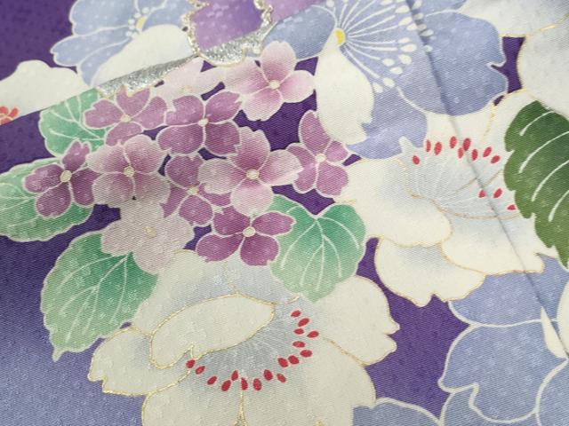 平和屋着物●豪華振袖　薔薇　牡丹花蝶文　ラメ糸　暈し染め　金彩　仮絵羽　逸品　未使用　CABC7134yc